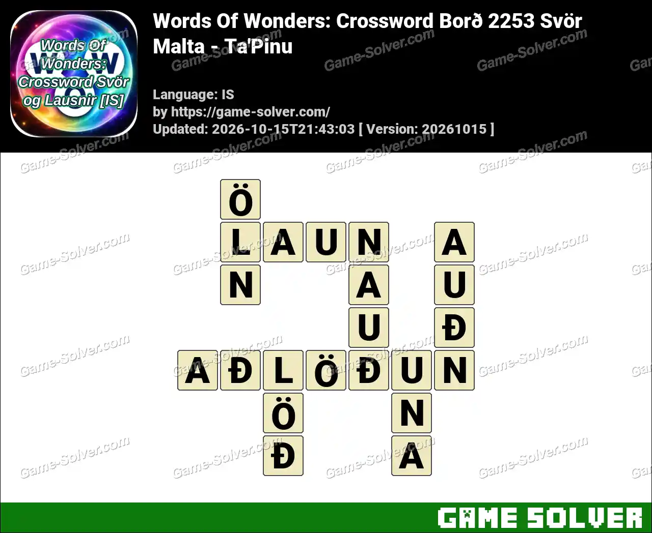 Words Of Wonders: Crossword Borð 2253 Svör – Malta – Ta’Pinu